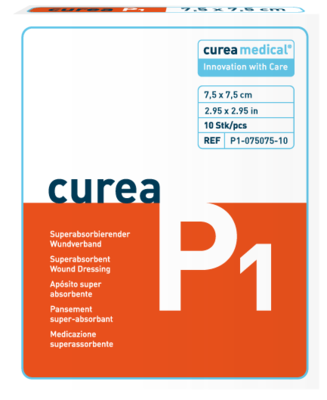 CUREA P1 superabsorb.Wundauflage 7,5x7,5 cm